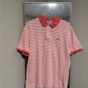 Southern Tide Red and White Striped Polo Shirt